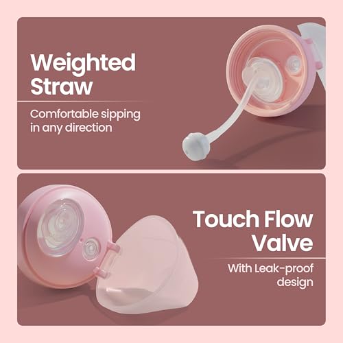 Image of LuvLap Star Anti Spill Spout Sipper for Kids with Twin Handles, 270 ml, Sippy Cups with Soft Silicone Spout and Weighted Straw, Water Bottle for Kids, Non-Toxic & BPA Free (Pink)