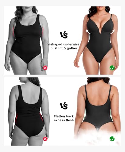 Image of Popilush Shapewear Bodysuits for Women - Tummy Control Body Suits for Womens Deep V Corset Tops Thong Concert Outfits