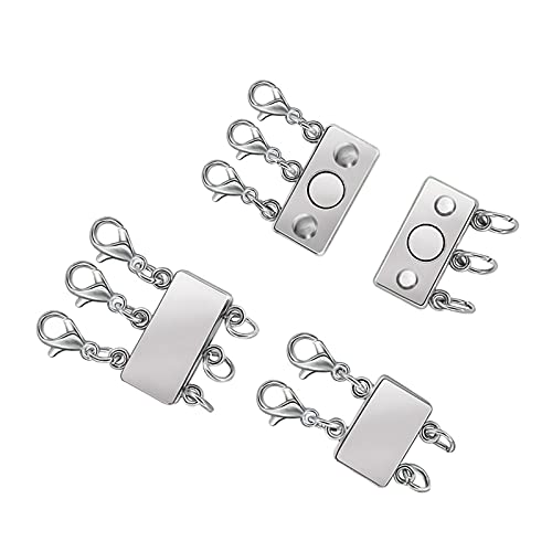 2 pcs Layered Necklace Clasp, Magnetic Necklace Connector Multi Strands Clasps for Layered Bracelet Necklace(2pcs Silver Layering Clasps)