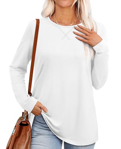 OFEEFAN Womens Long Sleeve Basic Shirts Crew Neck Fall Tops Outfits Clothes 2024