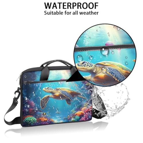 Funda para portátil de 15 pulgadas con diseño de tortuga marina y medusa, maletín delgado para oficina y viaje, con correa ajustable, para hombres y mujeres miniatura 3