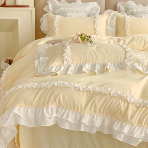 Soukechy Girls Lace Bedding, Queen Comforter Cover Set, Chic Ruffled Duvet Cover With 2 Layers Ruffle,Princess Style 1 Duvet Cover With 2 Pillowcases thumb #6