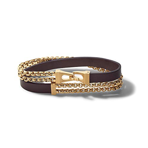 Bulova Jewelry Men's Classic Double Wrap Leather and Box Chain Bracelet
