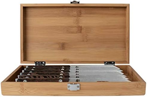 Shun Kanso - Juego de 6 cuchillos para carne con caja de bambú, cuchillos de carne Kanso de 5 pulgadas, juego de cuchillos japoneses hechos a mano,