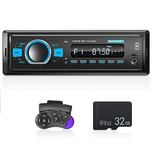 DAB Car Radio Single Din Car Stereo with Bluetooth 5.0/EQ Audio/BT Call/FM Radio/USB Charging/Button Light/TF SD Card Port/AUX-in
