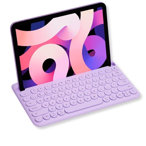 Macally Small Wireless Bluetooth Keyboard for iPad mini/Air/Pro, iPhone, Tablet, and Phone - 78 Key iPad Keyboard with Built-in Stand - Universal Compatible Multi Device - Purple