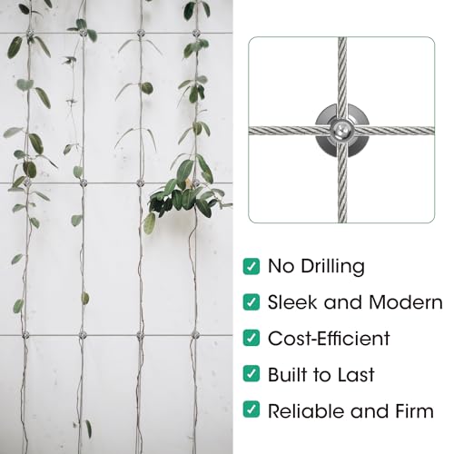 Image of 20 Pack Wall Trellis Kits System,Cross Cable Clamps, T316 Stainless Steel Heavy Duty Cable Clips for 1 /8 inch Wire Rope Fitting, Wire Trellis for Climbing Plants Outdoor, WT003