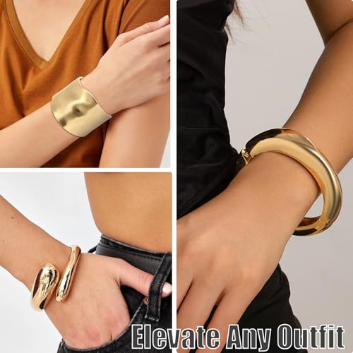 OXWIND Chunky Gold Bracelet - 3pcs Gold Cuff Bangles for Women Trendy Cuff Bracelets Wide Thick Gold Bangles Non Tarnish Jewelry, 3 Packs4