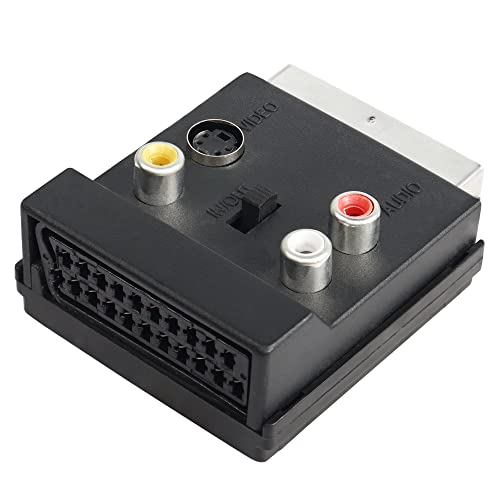PNGKNYOCN Adaptateur Péritel vers 3 RCA S-Vidéo Commutable Entrée Péritel Mâle vers Péritel Femelle Convertisseur Adaptateur Audio S-Vidéo 3 RCA