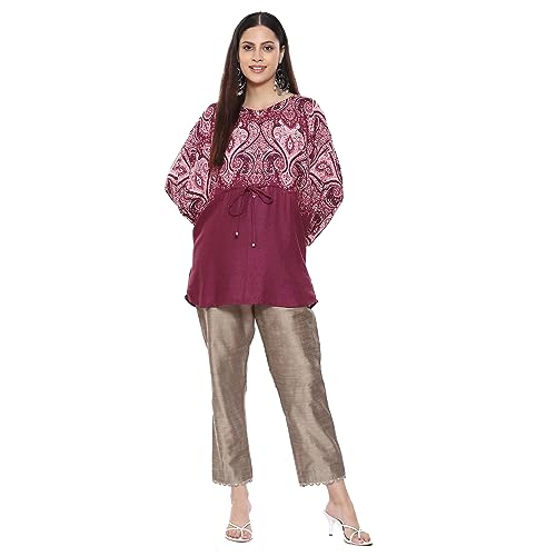 Image of BIBA Women Polyester Slim Dyed Pants