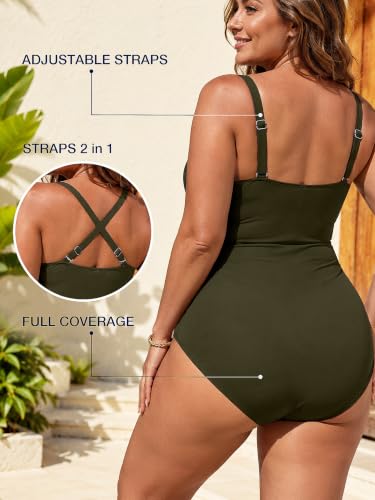 Image of One Piece Swimsuit for Women Tummy Control Bathing Suits Ruched Swimwear