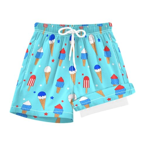 Boy Swim Trunks with Compression Liner Ice Cream Boys Swim Shorts Quick Dry Beach Shorts