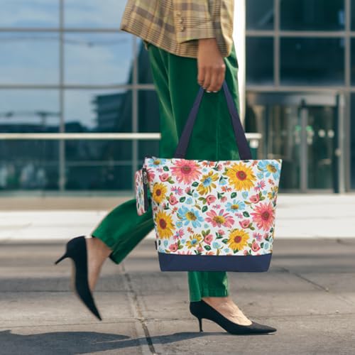 Image of NGIL Medium Top Zipper Closure Canvas Tote Bag with Attached Matching Coin Purse For Moms and Nurses