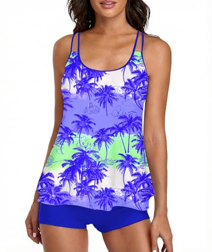 Image of Urchics 2026 Women Two Piece Tankini Swimsuit Tummy Control Plus Size Long Torso Top and High Waisted Boyshorts Bathing Suits