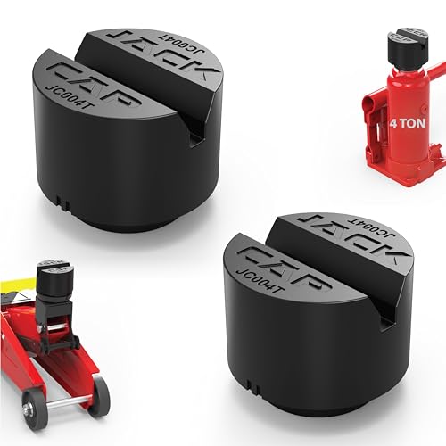 Image of 4 Ton Bottle Jack & Floor Jack Pad | JC004T by Jack Cap | 2-in-1 Universal Rubber Slotted Pinch Weld Protector Puck fits Both 4T Bottle & 1.75~2.2 inch Dia. Floor Jacks | Engineered in USA (2-Pack)