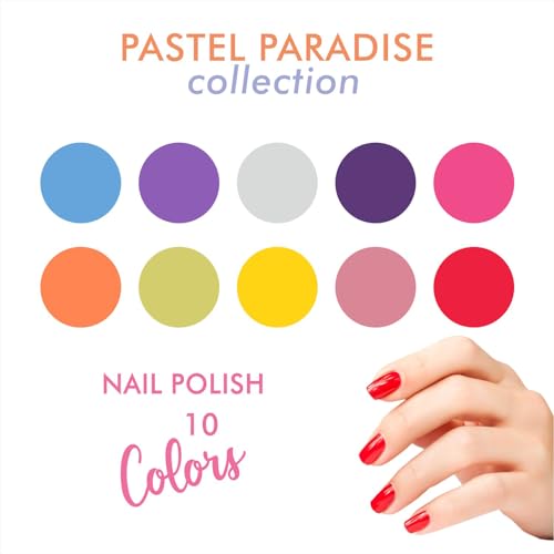 Image of MNL Natural Glossy Mini Nail Polish Set Makeup Stylish Pastel Paradise Pack of 10 pcs combo Non-Toxic, Highly Pigmented Long-Lasting Chip-Resistant Vegan, Quick Dry & Cruelty-Free Easy(4.5ml) Each