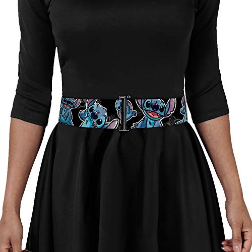 Buckle-Down Disney Belt, Cinch Belt Stitch Poses Hibiscus Sketch Black Gray Blue, 3.0 Inch Wide, Adjustable3