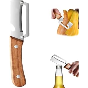 Multi-Functional Vegetable Peeler for Kitchen, Ergonomic Potato Peeler & Fruit Slicer, with Wooden Handle and Bottle Opener, for Carrot, Apple, Kiwi, Orange, Easy Grip Kitchen Tool (1PC)