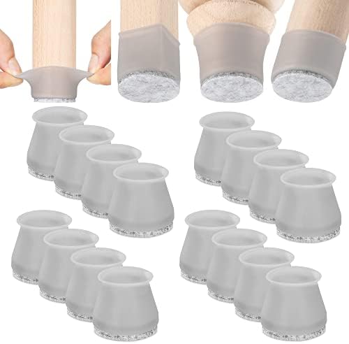 Aneaseit Chair Leg Floor Protectors - 1 1/2" x 16 pcs Gray - Felt Bottom Silicone Pads for Hardwood Floors & Furniture Feet - Rubber Caps for Chairs - Medium