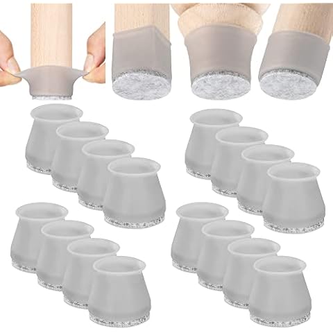 Aneaseit Chair Leg Floor Protectors - 1 1/2" x 16 pcs Gray - Felt Bottom Silicone Pads for Hardwood Floors & Furniture Feet - Rubber Caps for Chairs - Medium Cover