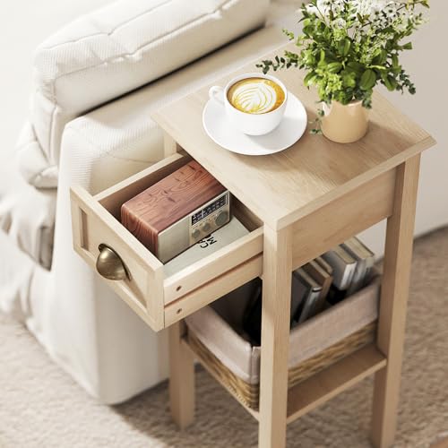 HOMCOM Mesa Auxiliar Rústica, Mesa Auxiliar para Sofá, con Cajón y Estante, Mesita de Noche para Salón, Dormitorio, 30x30x75 cm, Madera Natural - imagen 9