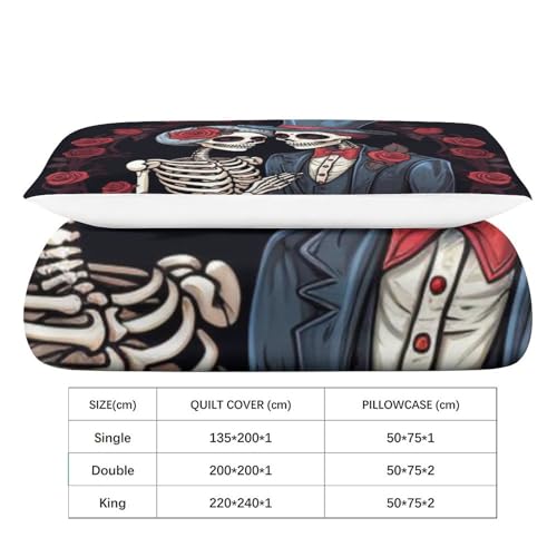Housse de couette 3D skeleton lit single 135x200 en microfibres douce avec fermeture éclair - 6