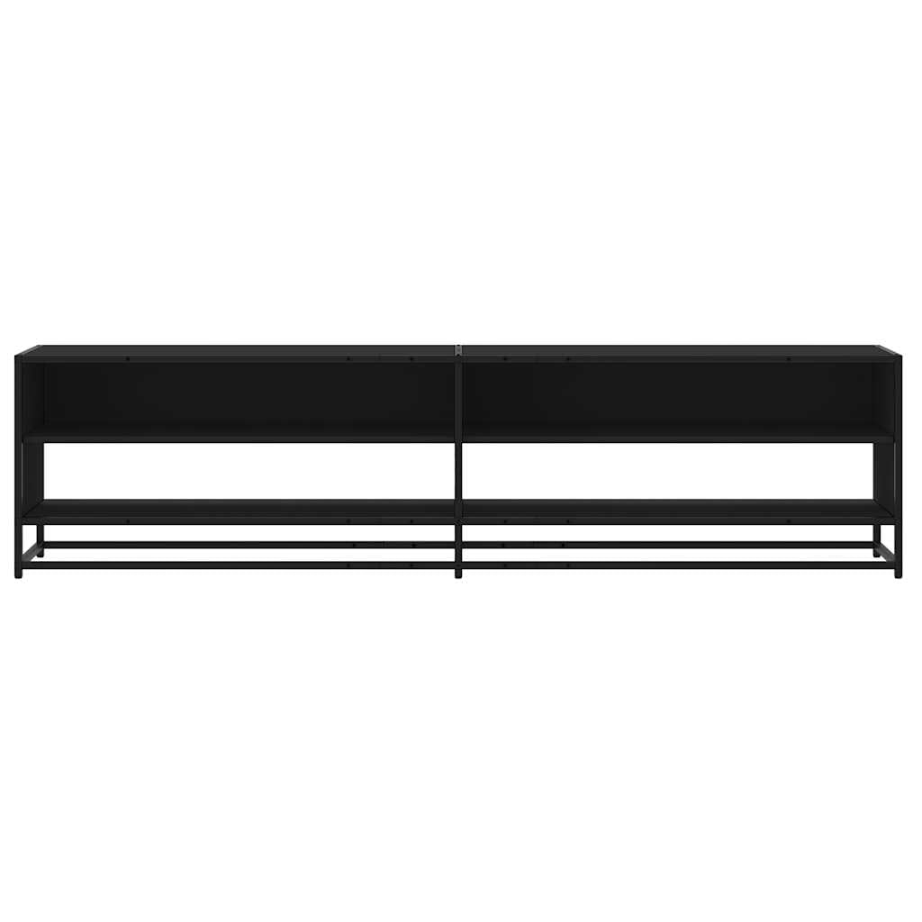 Mobile TV nero in legno e metallo, 180,5 x 40 x 46 cm, con 4 scomparti, spazio e ripiano per soggiorno, camera da letto, home theatre, gaming