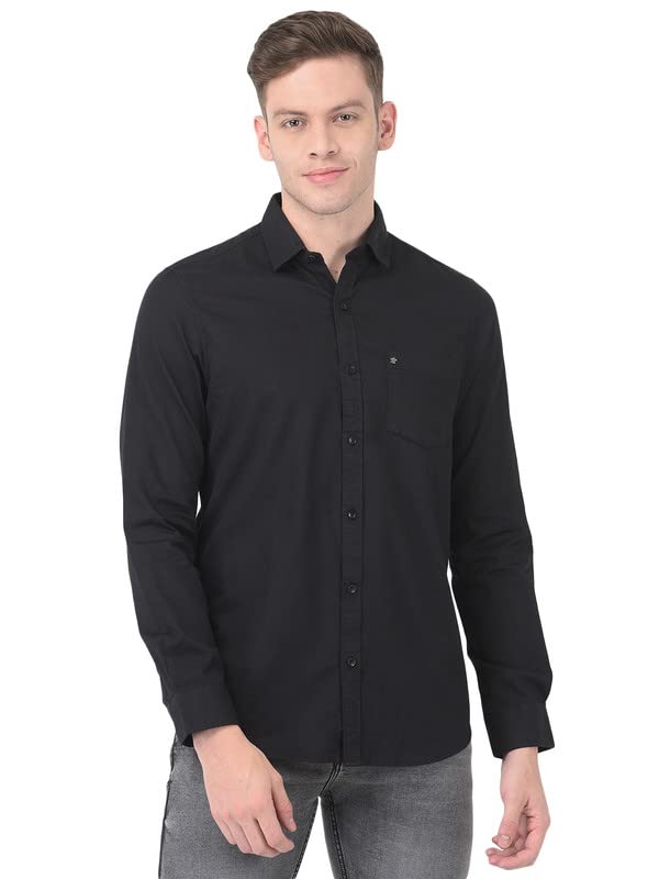 Turtle Camicie da uomo in cotone nero Slim Fit Self Design