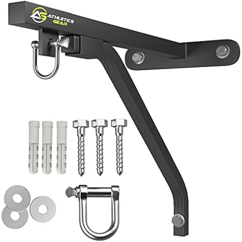 PUNCH BAG BRACKET by Athletics Gear |16-guage Heavy Duty with D-Shackle Swivel & Fixings (42cm Wall Bracket) Cover