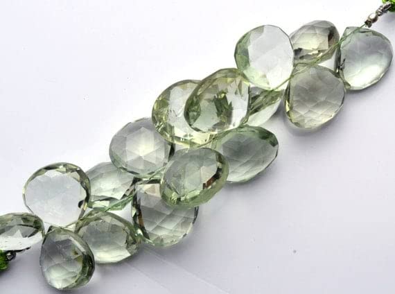 LKBEADS 1 Strand Natural Brazilian Prasiolite Faceted Big Size Heart Shape Briolette 17-18MM Approx 4" Long