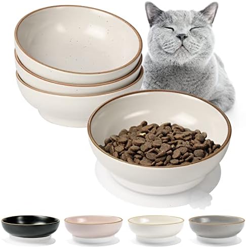 YMASINS Ceramic Cat Food Bowls 4 Packs Cat Dishes for Food Non Slip Wide Shallow Cat Feeding Water and Food Bowl Set to Stress Relief of Whisker Fatigue for Cats Kitten S