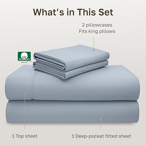 Image of California Design Den King Sheet Set - Luxury 600 Thread Count Sateen, 100% Cotton Bedsheets King Size Bed, Deep Pockets, Soft, Crisp and Durable Bedding - Sky Blue