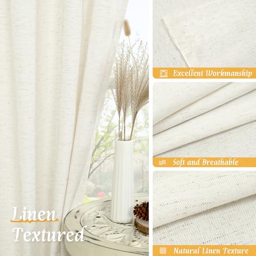 Image of LAMIT Cream Linen Curtains 54 Inch Length 2 Panels, Light Filtering Faux Linen Textured Panels Rod Pocket Neutral Privacy Drapes for Window /Loft Room /Bedroom, 42 x 54 Inch