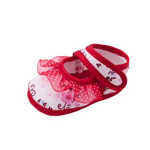 Chaussures bébé Nouveau-né bébé, Chaussures Souples IMJONO Filles à Semelles en Dentelle Chaussures à imprimé Floral Chaussure (12~18 Mois, Rouge) Cover