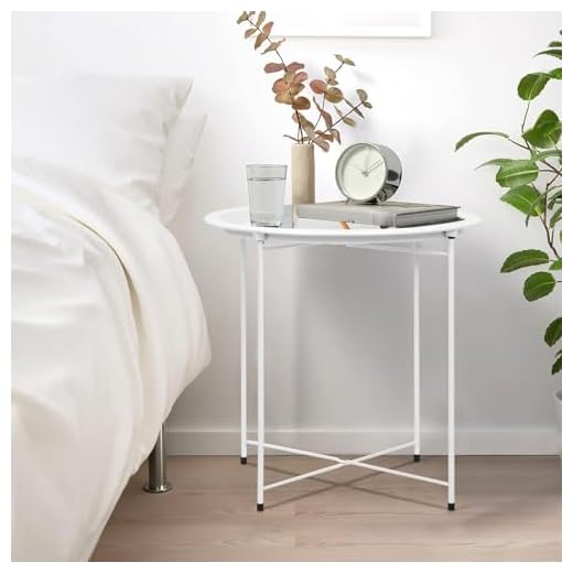 Side Table 47x50cm Round Round Tray Table with Removable Tray - Storage End Table Coffee Metal Small Garden Table for for Bedroom, Home and Office(White)