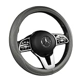 Cowhide Steering Wheel Cover Heat Resistant Anti-Slip Car Wheel Wrap Compatible with Most Makes and Models of Cars and Trucks with 14.5 to 15 Inch Steering Wheel(Gray)