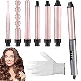 6 en 1 Rizador de Cabello,Pinzas Rizadoras con Guantes,Rizador de Pelo de Cerámica Ajustable con Peines y Clips Juego de...