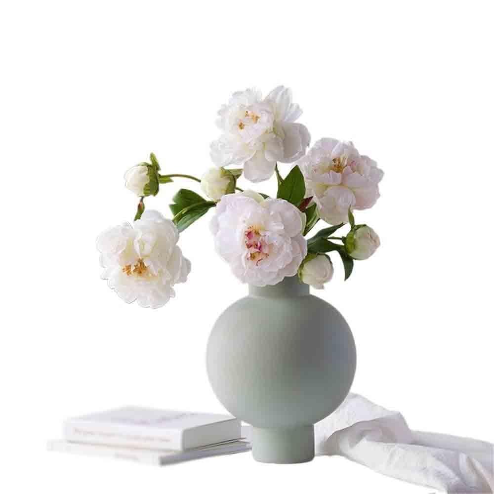 Bx9rE7tK3g Faux Flowers with Vase White Simulation Peony Living Room Decoration Flower Arrangement Ceramic Vase Green Artificial Flowers