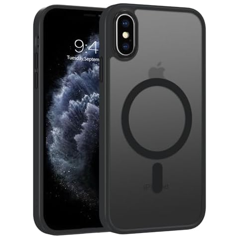 Telaso for iPhone X Case, iPhone Xs Phone Case Compatible with Magsafe Wireless Charging Translucent Matte Back Slim Shockproof Anti-Scratch Anti-Yellow Protective Magnetic for iPhone X/XS Case, Black Cover