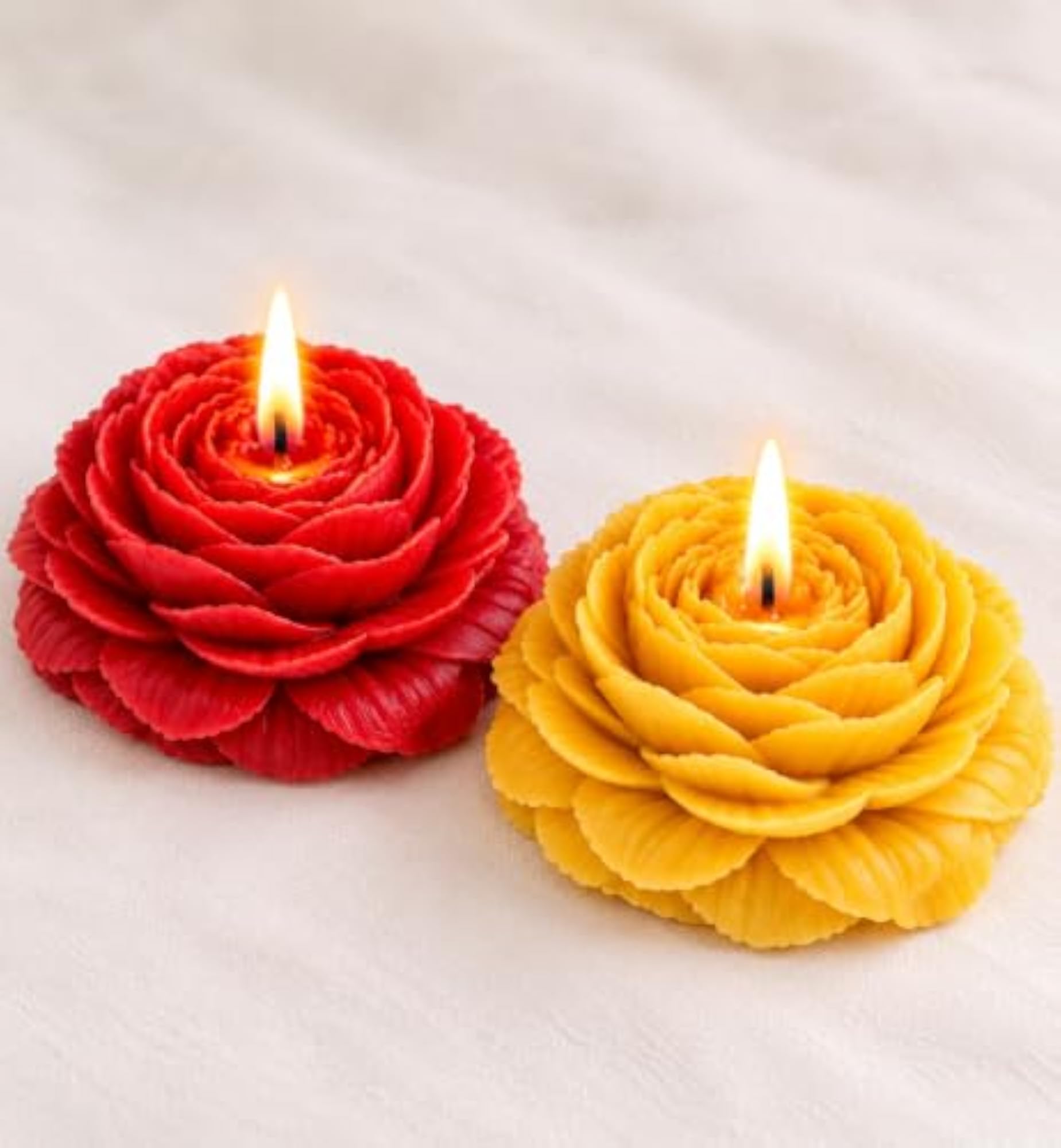 Rose Shaped Decorative Candle Set of 2, Floral Design