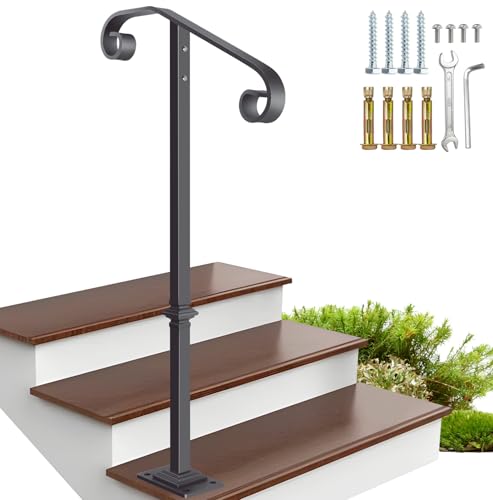 Rampe de main courante escalier extérieur 1-2 marches, garde-corps gris en fer forgé robust