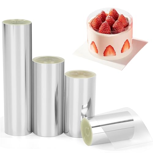 Berkelen Transparente Collares para Tartas 4 Rollos Acetato Transparente Pastel Reutilizable para la Decoración de Tartas de Mousse Anillos de Postre 6cm/8cm/10cm/15cm