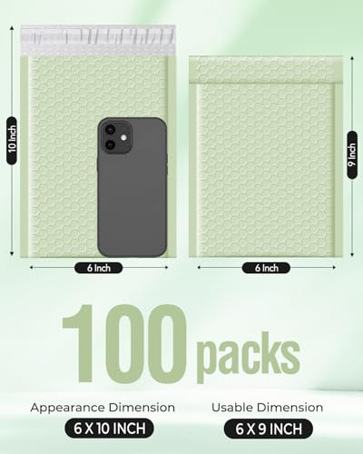 Image of Metronic Bubble Mailers 6x10 Inch 100 Pack Mint Green Padded Envelopes