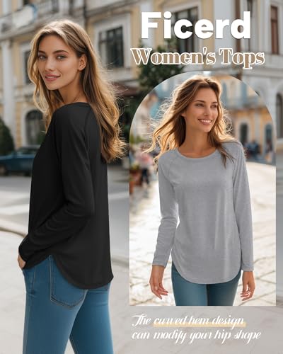 Ficerd 3 Pack Women's Long Sleeve T-Shirts Crew Neck Raglan Sleeve Casual Loose Fit Shirts Side Split Curved Hem Tunic Tops4