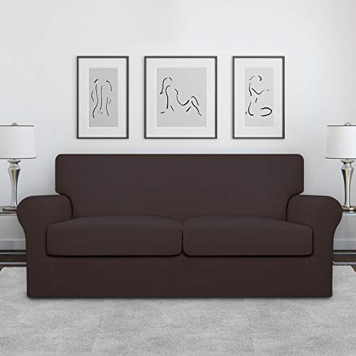 Image of Easy-Going Stretch Oversized Loveseat Couch Cover for 2 Cushion Washable | Sofa Slipcover for Stretch 2 Separate Sectional Cushion Couch - Furniture Protector for Pets, Kids Chocolate