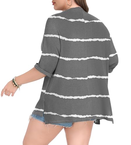 Image of Lastshe Womens Plus Size Cardigan Short Sleeve Lightweight Loose Cover Ups Open Front Sweaters Summer Cardigan