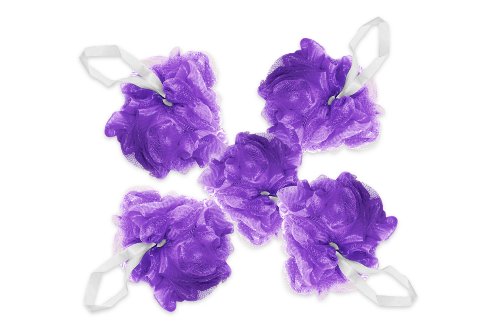 Mesh Pouf Bath Sponge Quality Soft (5 Pack) - Purple