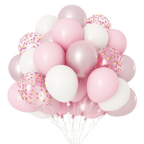 Rosa Luftballons Hellrosa Konfetti-Ballon Weiße Luftballons 20 Stück 12-Zoll-Latex-Helium-Luftballons-Set für Halloween, Babyparty, Hochzeitstag, Geburtstagsfeier-Dekorationen Cover