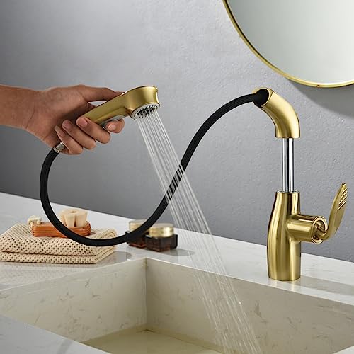 Mitigeur de lavabo avec douchette extractible multifonction eau chaude froide - 2