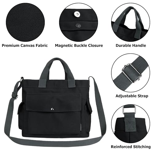 Image of Canvas Messenger Tote Bag Large Hobo Crossbody Bag with Multiple Pockets Casual Shoulder Handbag for Women and Men